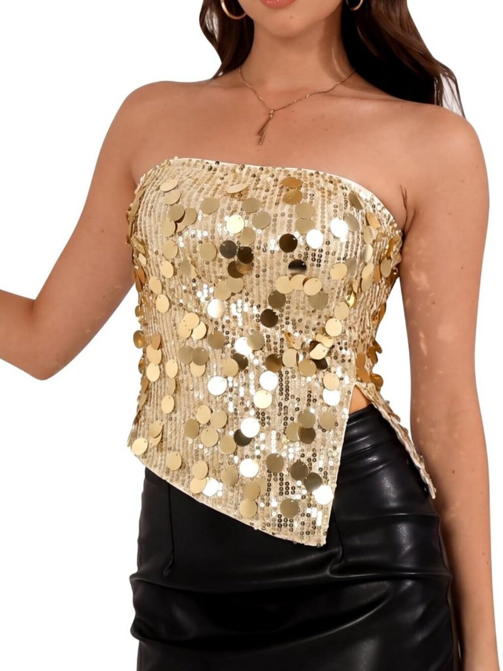 Sparkly Sequin Crop Top for Women - Sleeveless Glitter Tube Top for Party & Club
